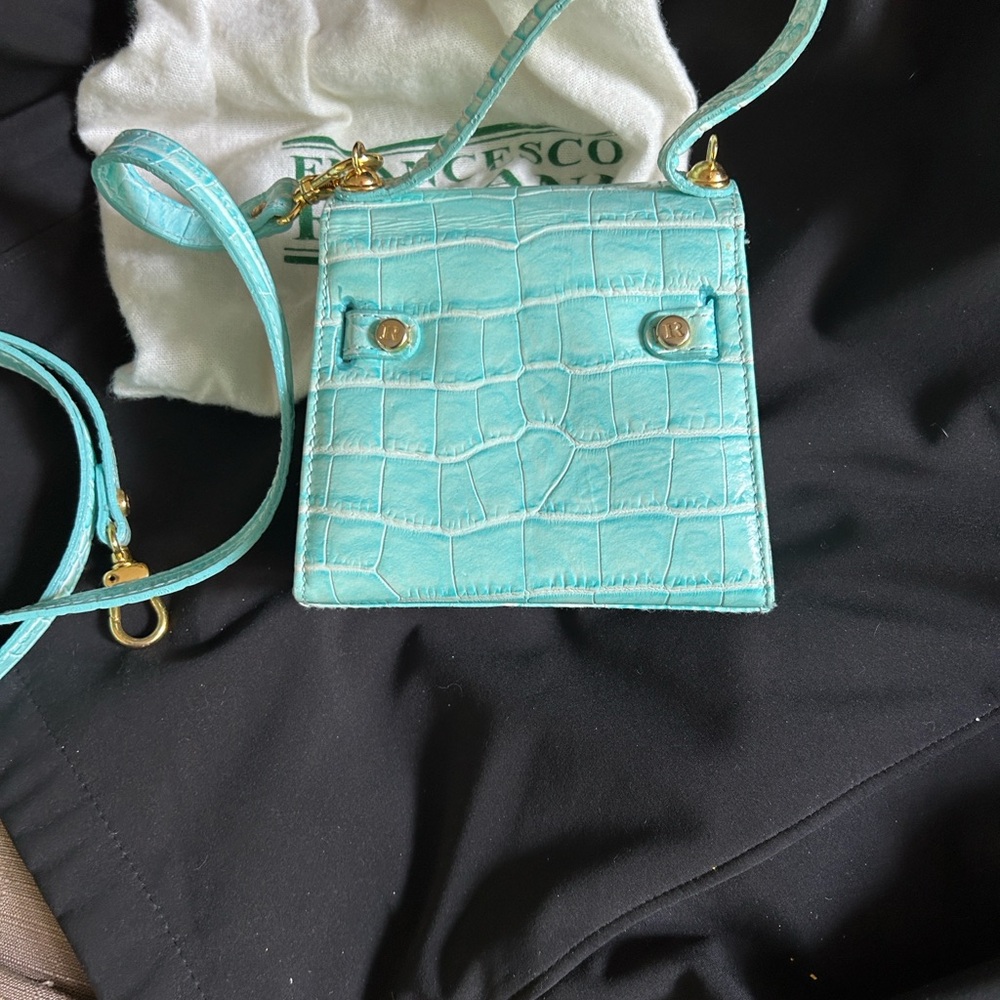 Mini Croc-Embossed Crossbody Bag in Aqua - Picture 4 of 9